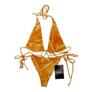 Naked Wardrobe Dreamsicle Yellow Orange String Bikini Set Size Small NWT